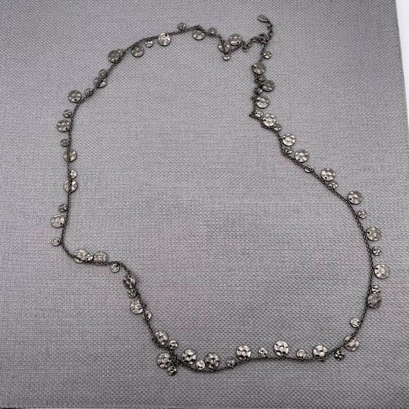 Fossil Hammered Discs Drop Charm Chain Necklace Adjustable Lobster Closure 38" - Picture 2 of 4